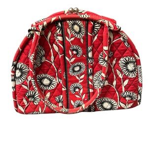 Vintage Vera Bradley Deco Daisy Floral Red Quilted Bag with Kiss-Lock Closure